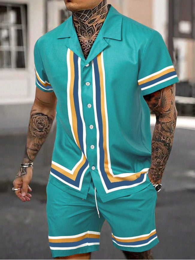 Fashion Men’s Cuban Collar Shirt Two-piece Set - PY240927MB05MA01T002 / S