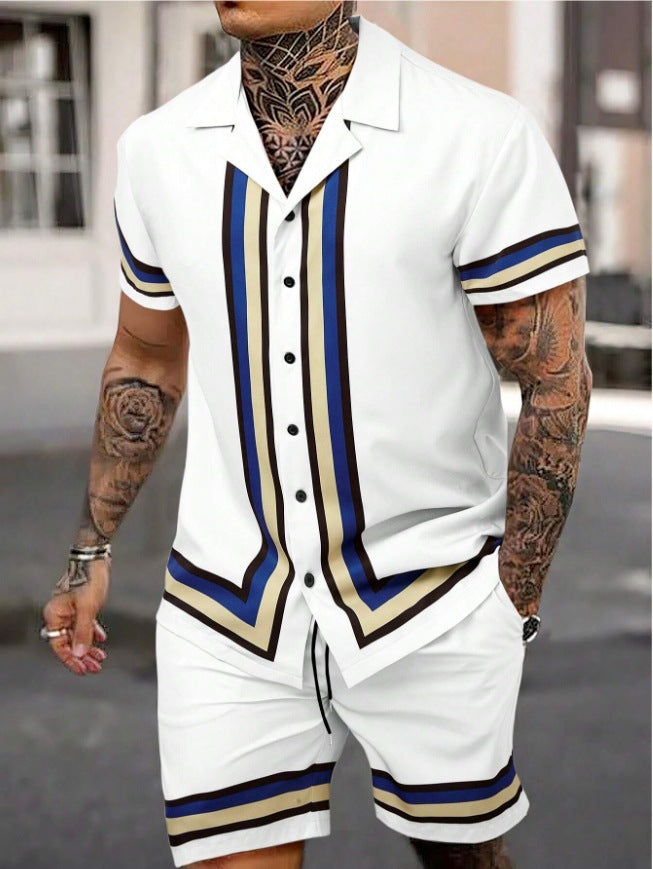 Fashion Men’s Cuban Collar Shirt Two-piece Set - PY240927MB05MA01T003 / S