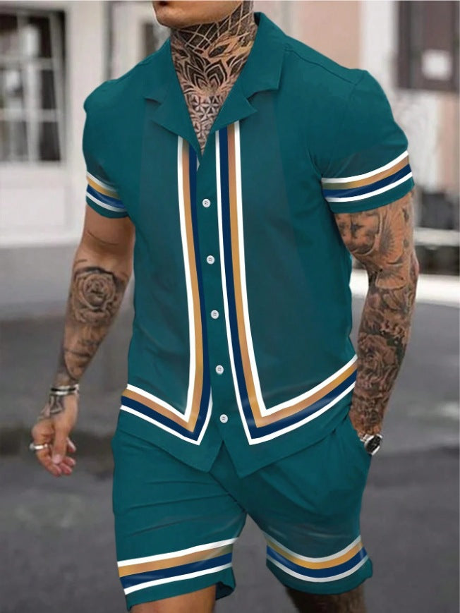 Fashion Men’s Cuban Collar Shirt Two-piece Set - PY240927MB05MA01T004 / S