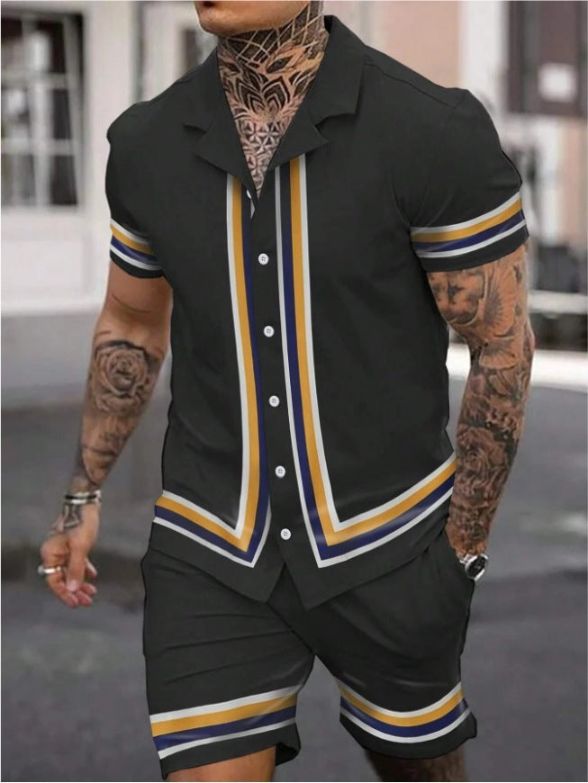 Fashion Men’s Cuban Collar Shirt Two-piece Set - PY240927MB05MA01T005 / S