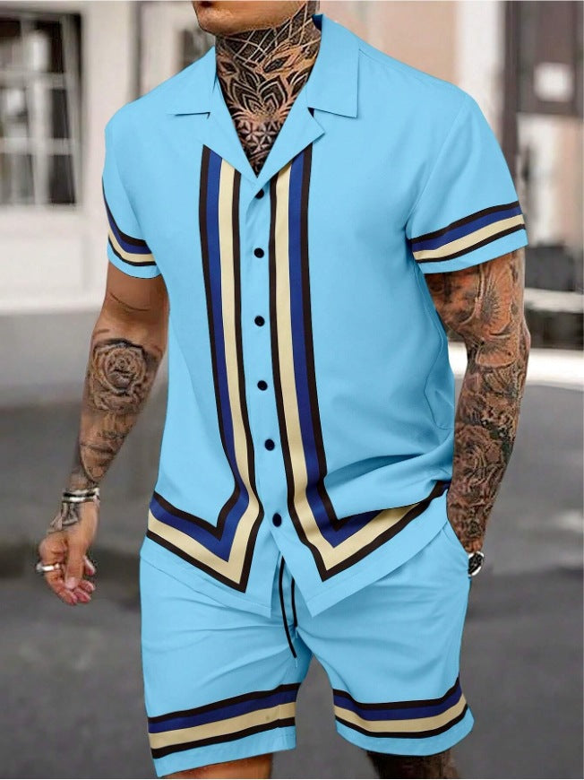 Fashion Men’s Cuban Collar Shirt Two-piece Set - PY240927MB05MA01T006 / S