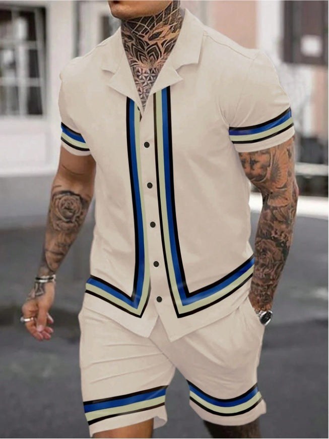 Fashion Men’s Cuban Collar Shirt Two-piece Set - PY240927MB05MA01T007 / S
