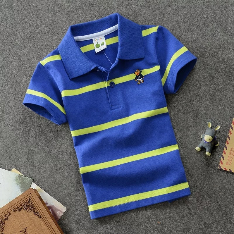 CUHK Children’s T-shirt Cotton Striped Lapel Polo Shirt - Dark Blue / 100cm