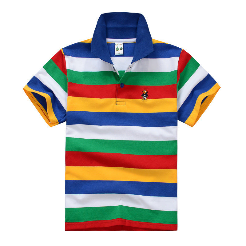 CUHK Children’s T-shirt Cotton Striped Lapel Polo Shirt - Color blue red white / 100cm