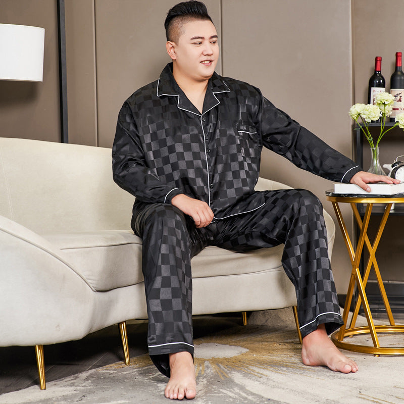 Cut Flower Fat Men’s Pajamas Extra Ice Silk - 802 Black Plaid / 3XL