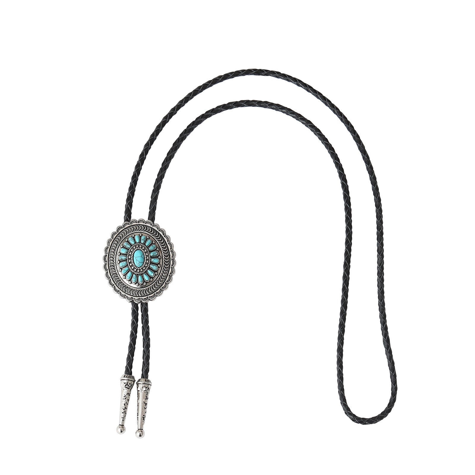 American Indian Western Style Turquoise Carved Bolo Tie - Cyan
