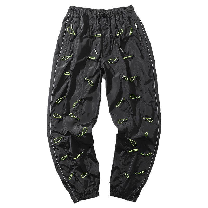 Casual reflective leg pants - Black and Green / M