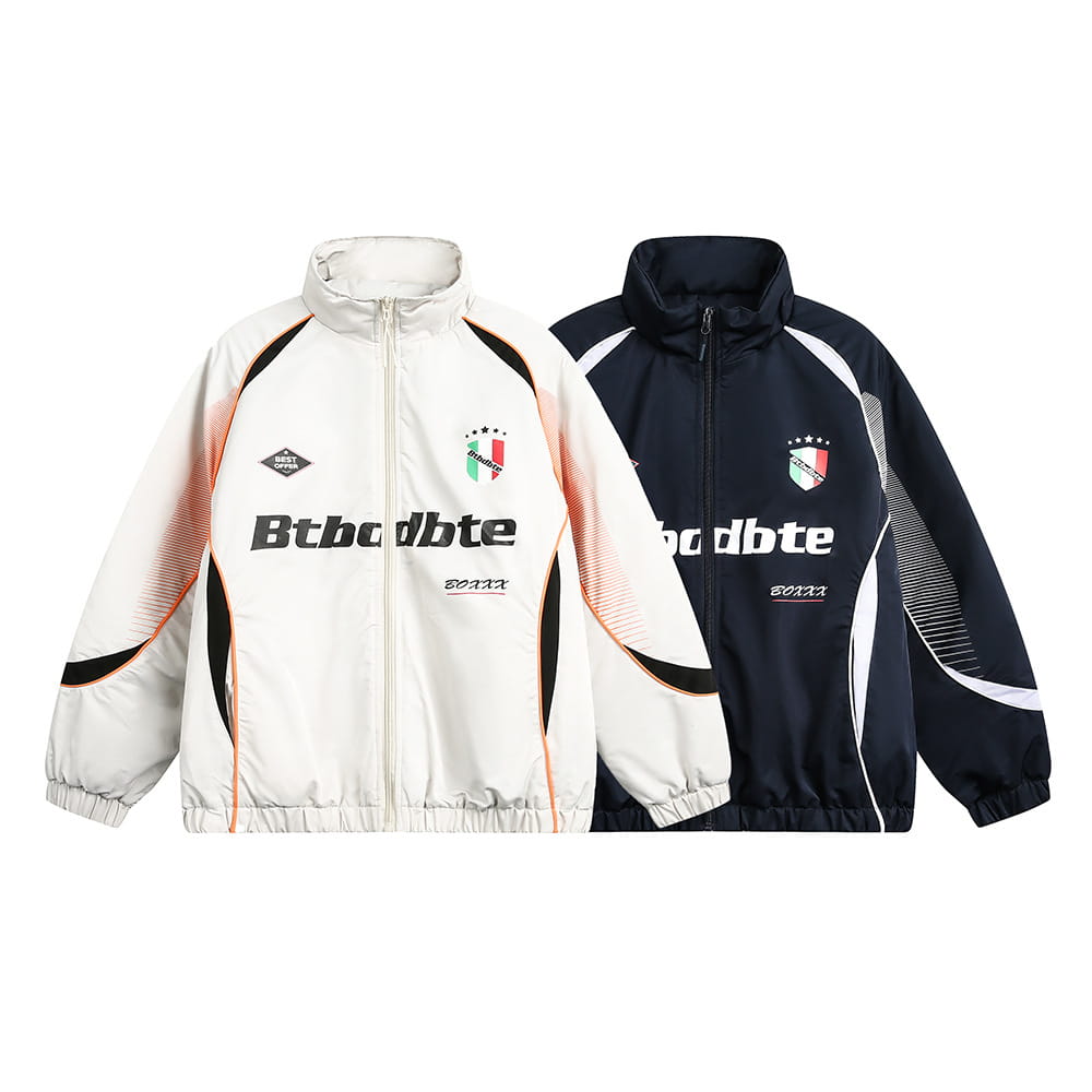 Splicing Gradient Letter Cotton Padded Loose Stand Collar Jacket