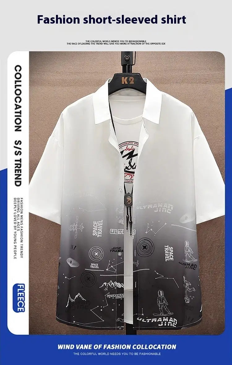 Summer Thin Ice Silk Shirt Loose Collar T-shirt Fattening Type Fat Man
