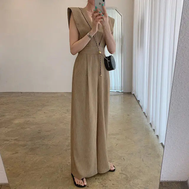 Women’s Chiffon Retro Sleeveless Jumpsuit Wide Leg Pants
