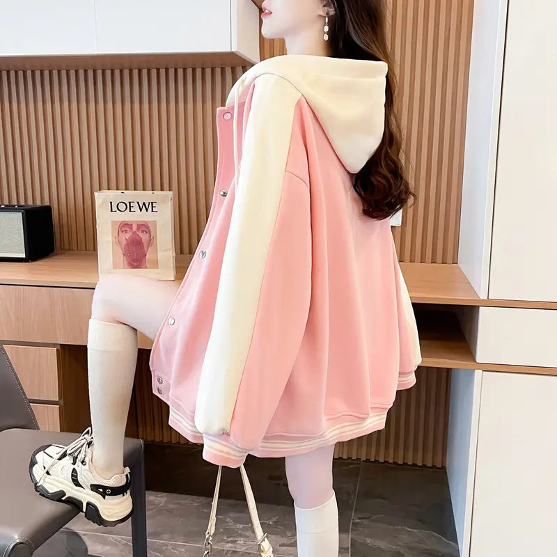Casual Fashion Sweater Heavy Industry Cartoon Embroidery Contrast Color Baseball Uniform