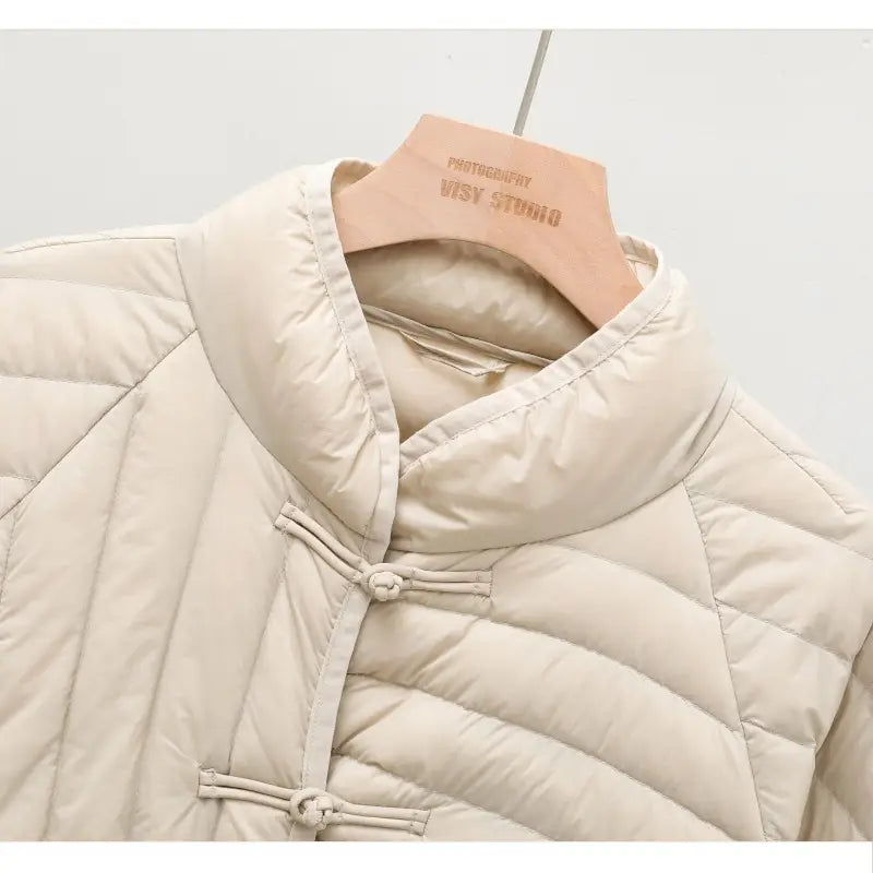 Autumn And Winter Ethnic Style Buckle White Duck Down Coat