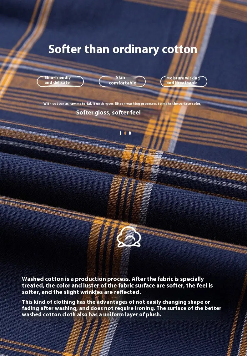 Men’s Xinjiang Cotton Plaid Buckle Collar Casual Cardigan Shirt