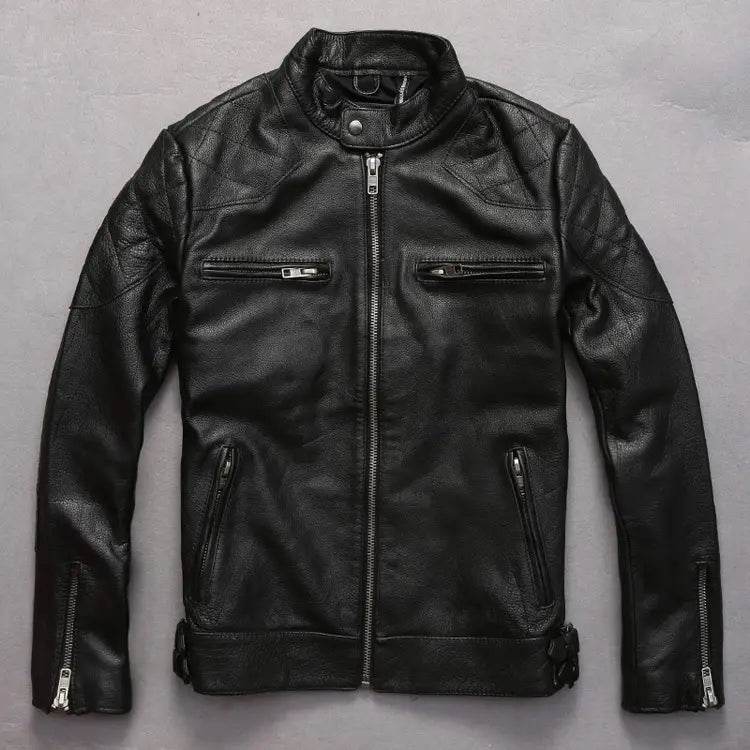 Men’s distressed stand collar leather jacket
