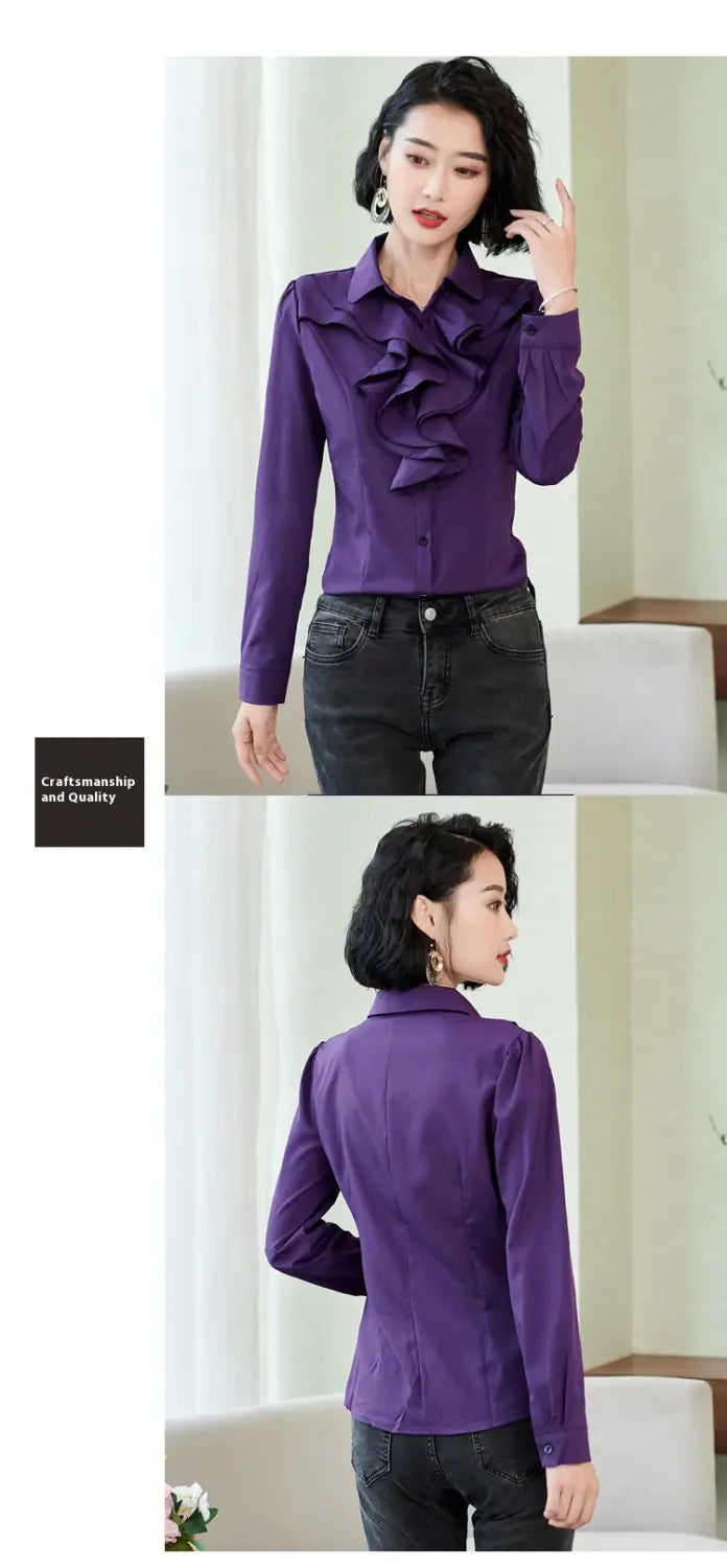 Women’s Shirt Long Sleeve Casual Ruffles Business Shirt