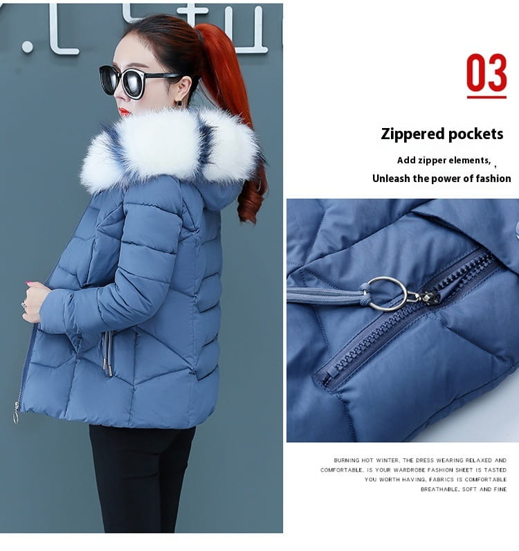 Women’s Short Detachable Large Fur Collar Cotton Coat
