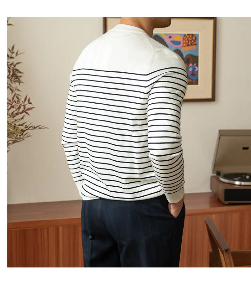 Business Commute Striped Design Contrast Color Long Sleeves Knitwear