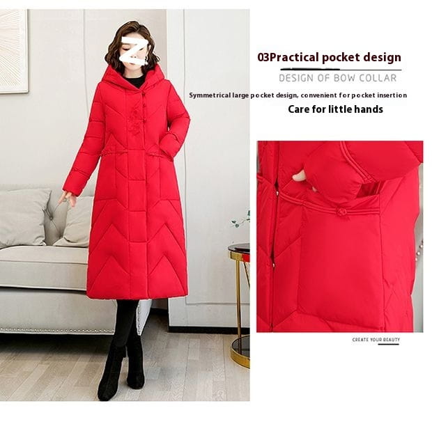 Plus Size Overknee Long Warm Hooded Cotton Jacket