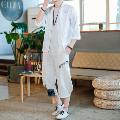 Cotton And Linen T-shirt Short-sleeved Trend Tang Suit Cardigan Han Suit Loose Large Size