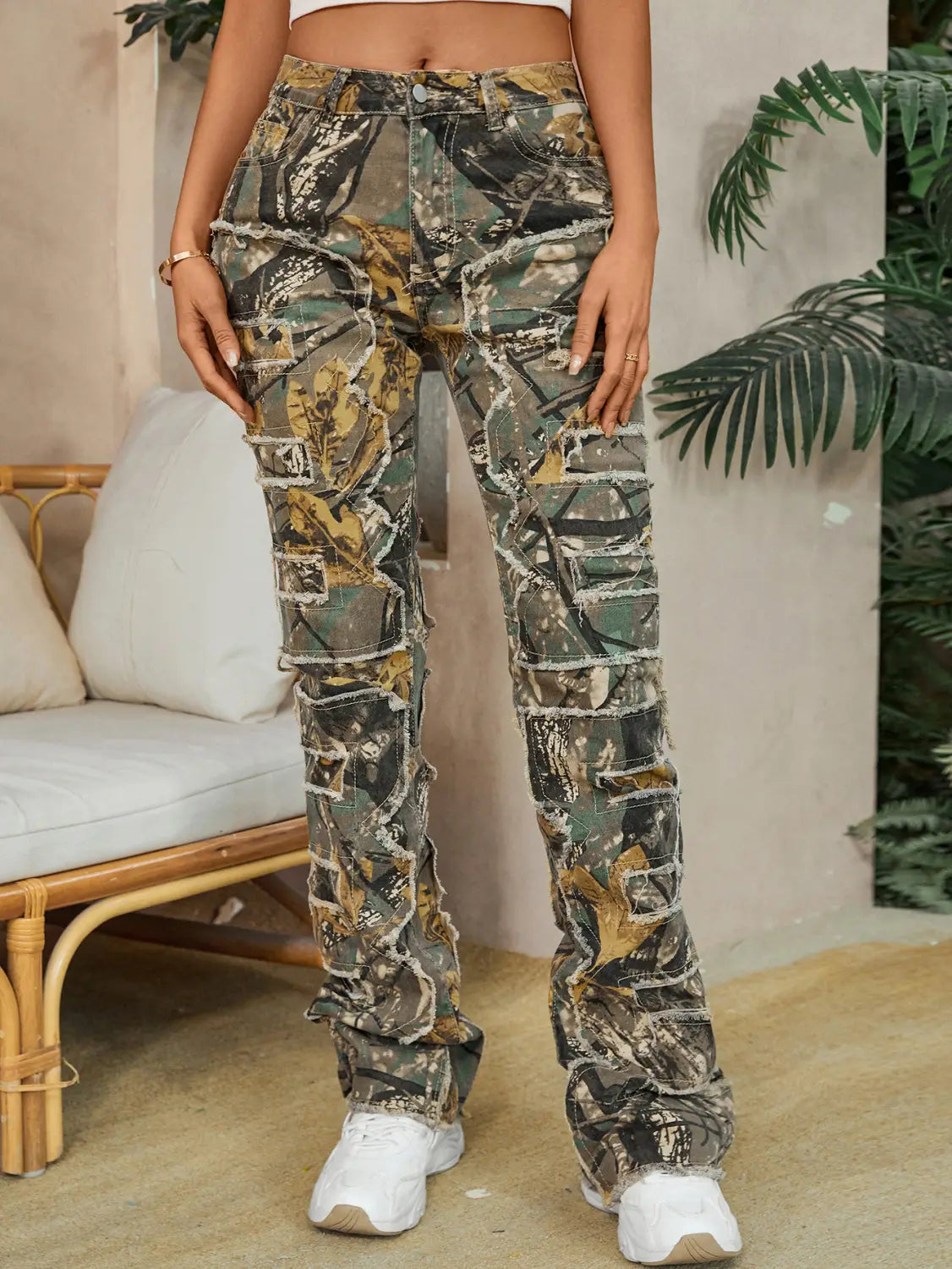 Women’s Embroidered Straight-leg Pants Fashion I Stretch Patchwork Jeans