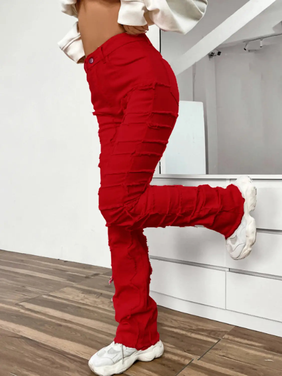 Women’s Embroidered Straight-leg Pants Fashion I Stretch Patchwork Jeans