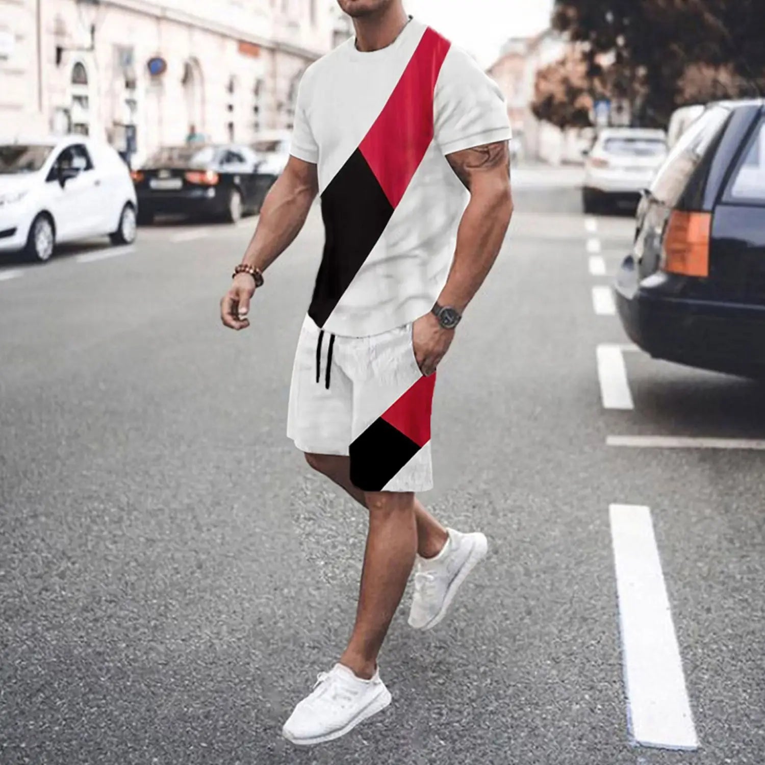 Men’s Fashion Short Sleeve Shorts Set Splicing Set