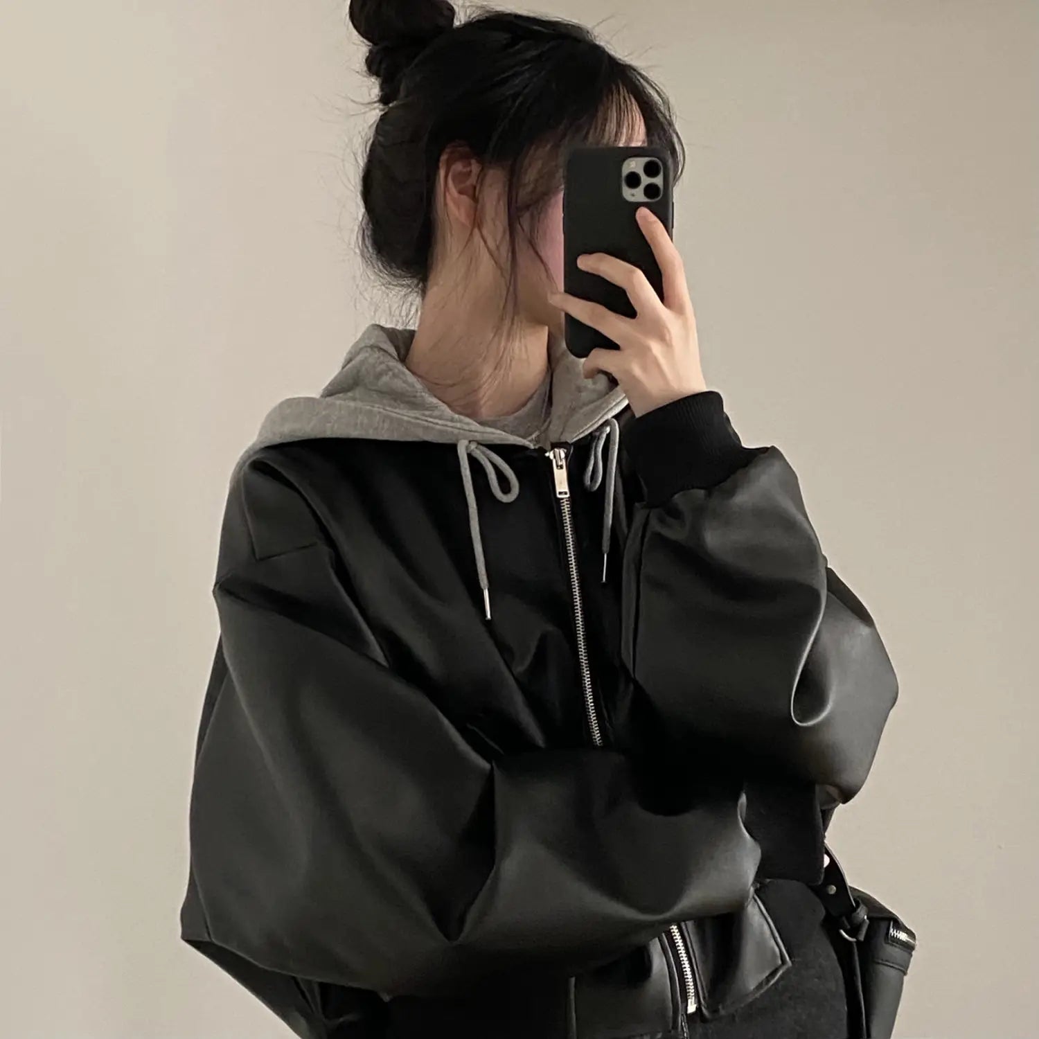 Fake Two-piece Short Leather Jacket Coat