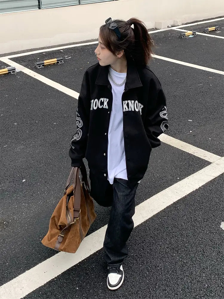 American Street Mask Letter Loose Jacket