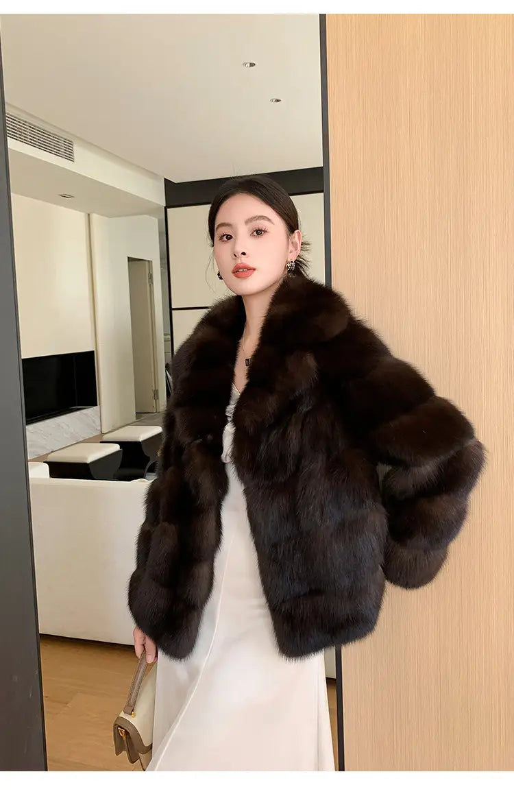 Artificial Fur Purple Sable Thick Warm Jacket