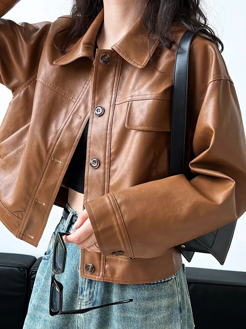 Women’s Fall Lapels Motorcycle Short Jacket