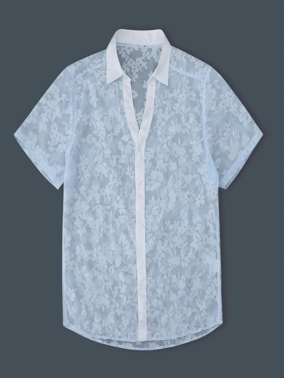 Hawaiian Jacquard Shirt Transparent Cutout Short Sleeve Thin Holiday Beach Shirt