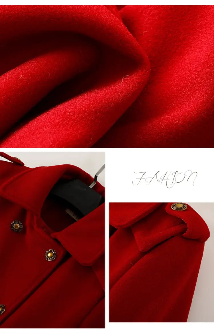 Korean Style Wool Double Breasted Coat For Women