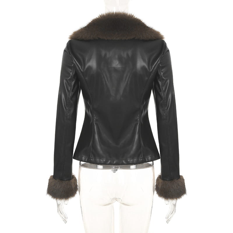 American Street Loose Fur Collar Leather Coat