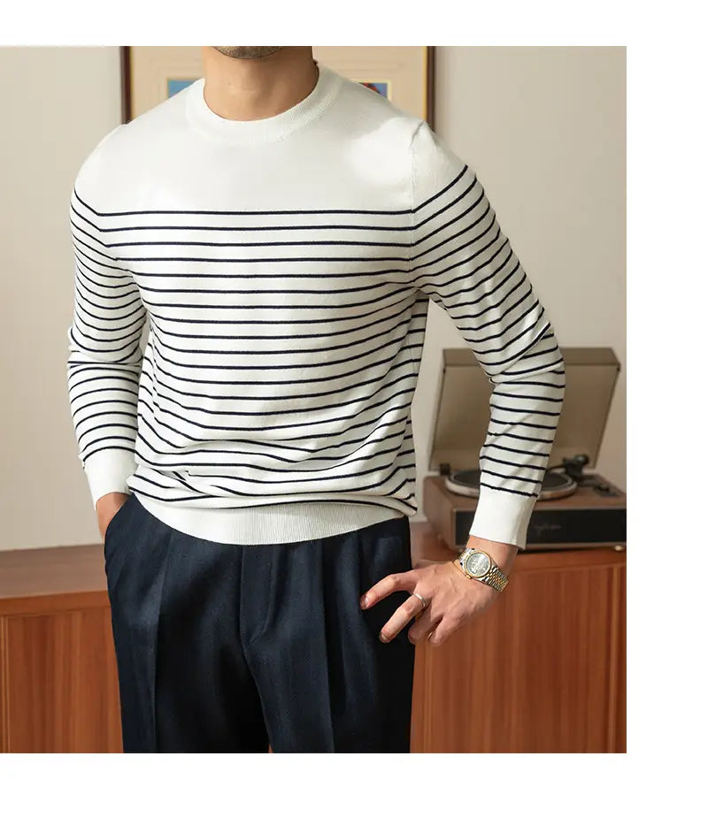 Business Commute Striped Design Contrast Color Long Sleeves Knitwear