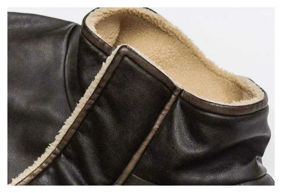 Winter PU Leather Coat Cotton-padded Coat Stand Collar Coat Thickened Lamb Wool