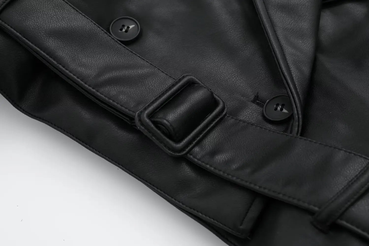 Autumn New European And American Leisure Imitation Leather Loose Short Trench Coat