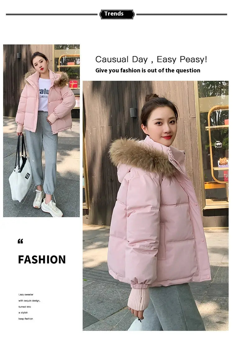 Loose Hooded Gloves Thickened Thermal Quilted Jacket Coat For Women