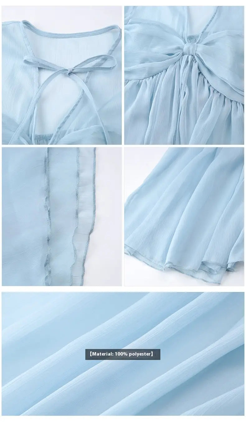 Pure Desire Style Chiffon Shirt Women’s High-grade Ruffle Sleeve Mesh