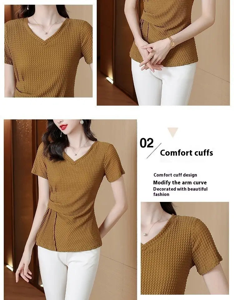 Knitted Ice Silk Short Sleeve T-shirt Women’s Summer
