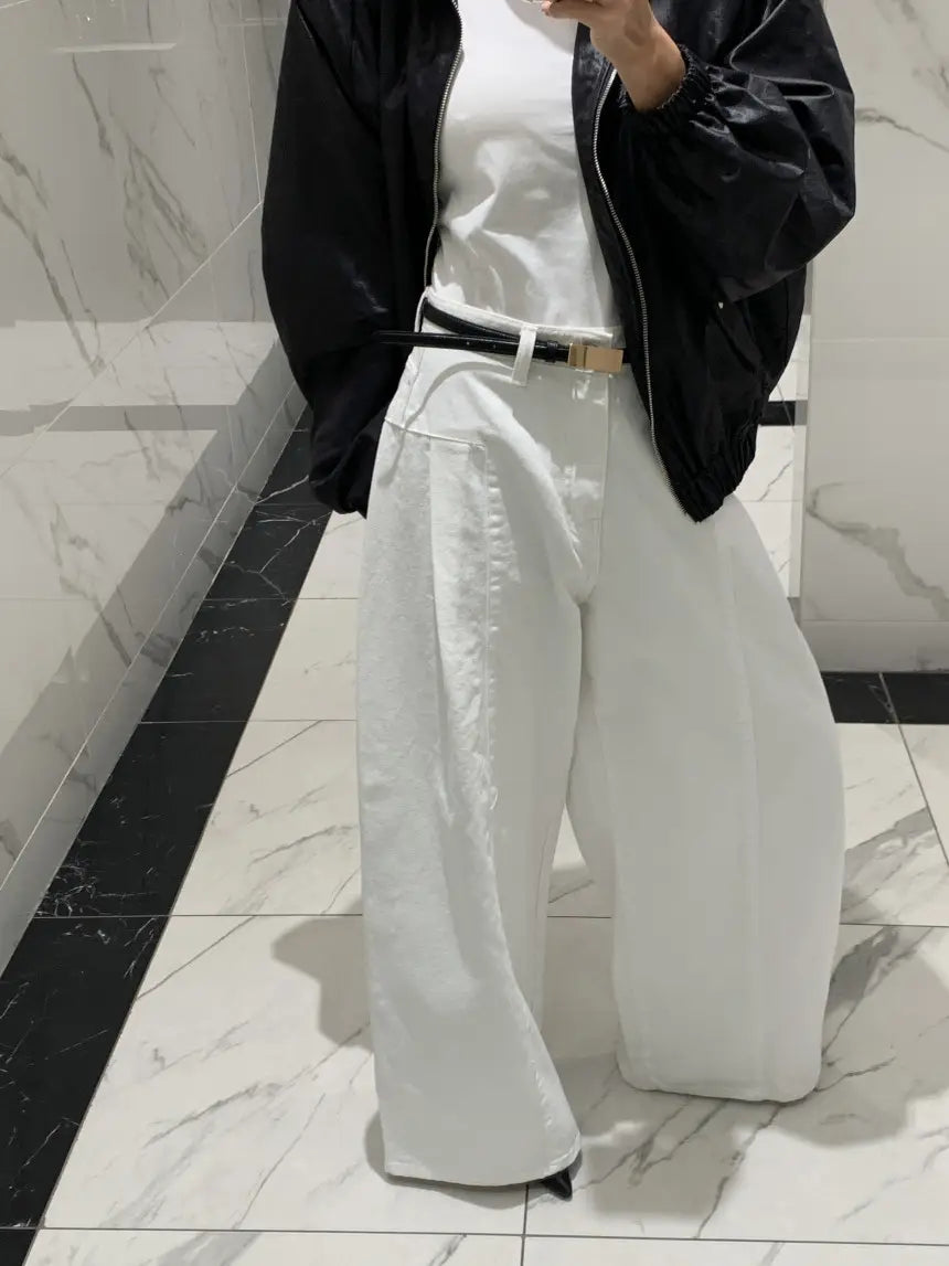 Women’s Korean-style Temperament High Waist Pleated Stitching Wide-leg Jeans