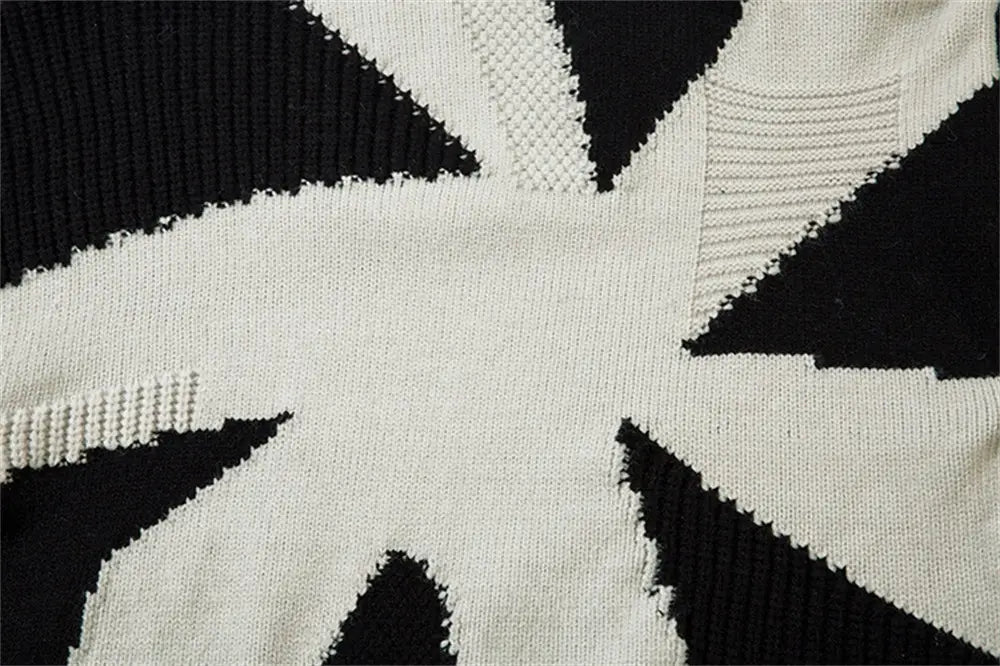 Patchwork Contrast Color Irregular Turtleneck Sweater