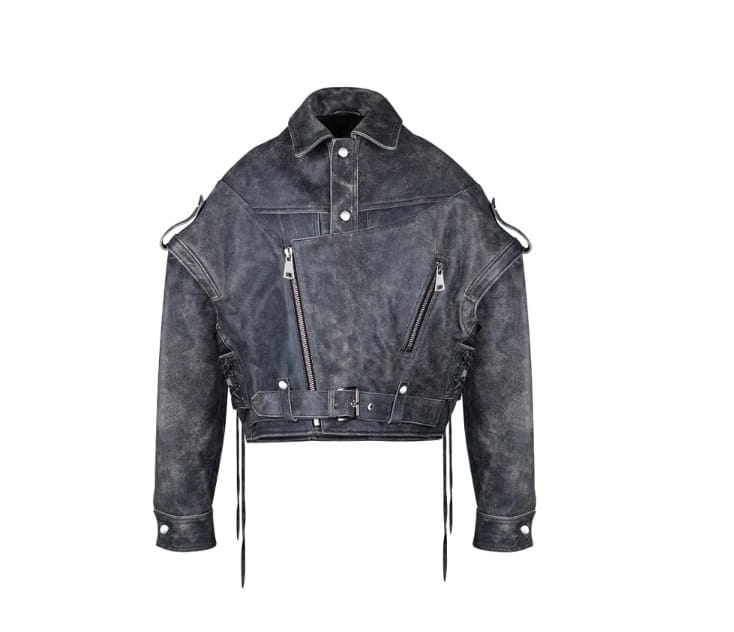 Female Vintage Weave Leather Jacket Coat
