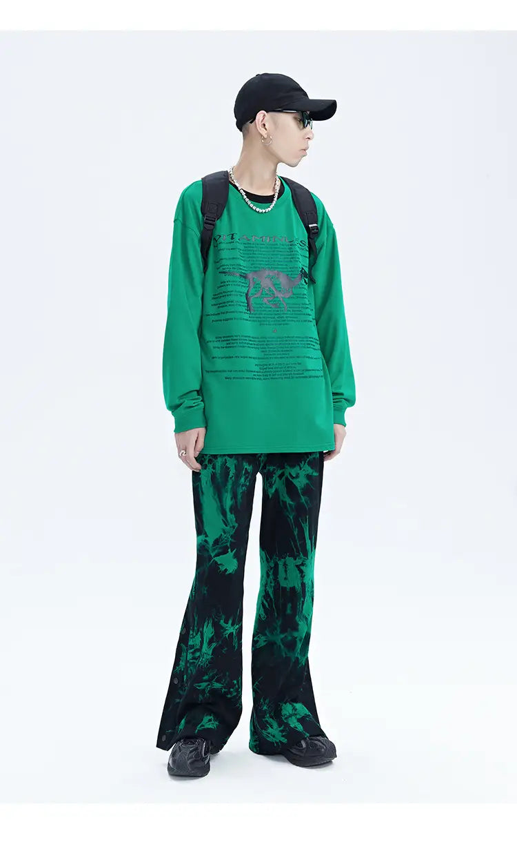 Black And Green Tie Dye Zipper Breasted Pants For Men