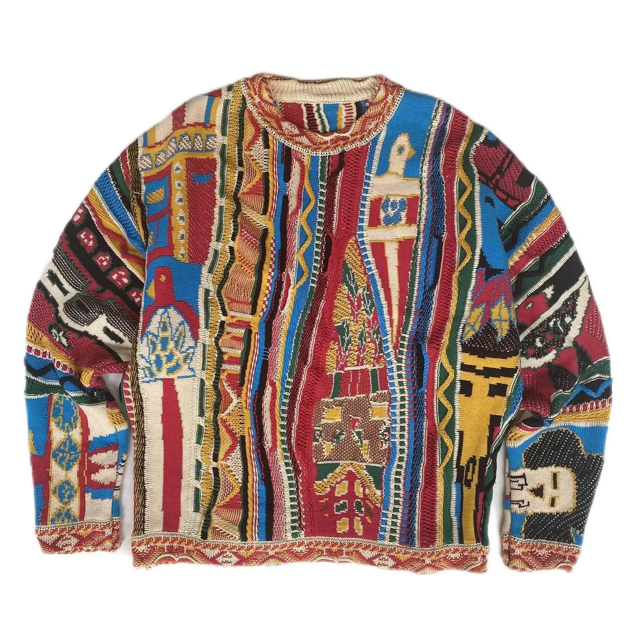 Vintage Ethnic Style Knitted Crewneck Pullover Sweater