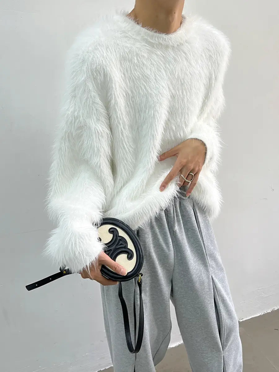 Pure Color All-matching Round Neck Pullover Thickened Mink Sweater Men