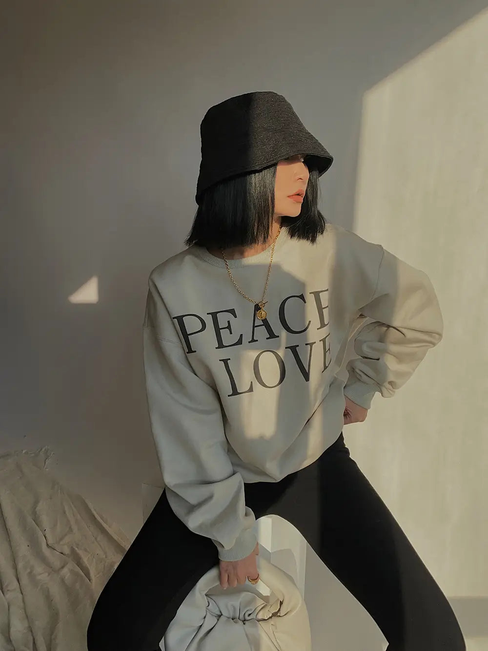 Autumn and winter thick inner sanding peace love loose sweater