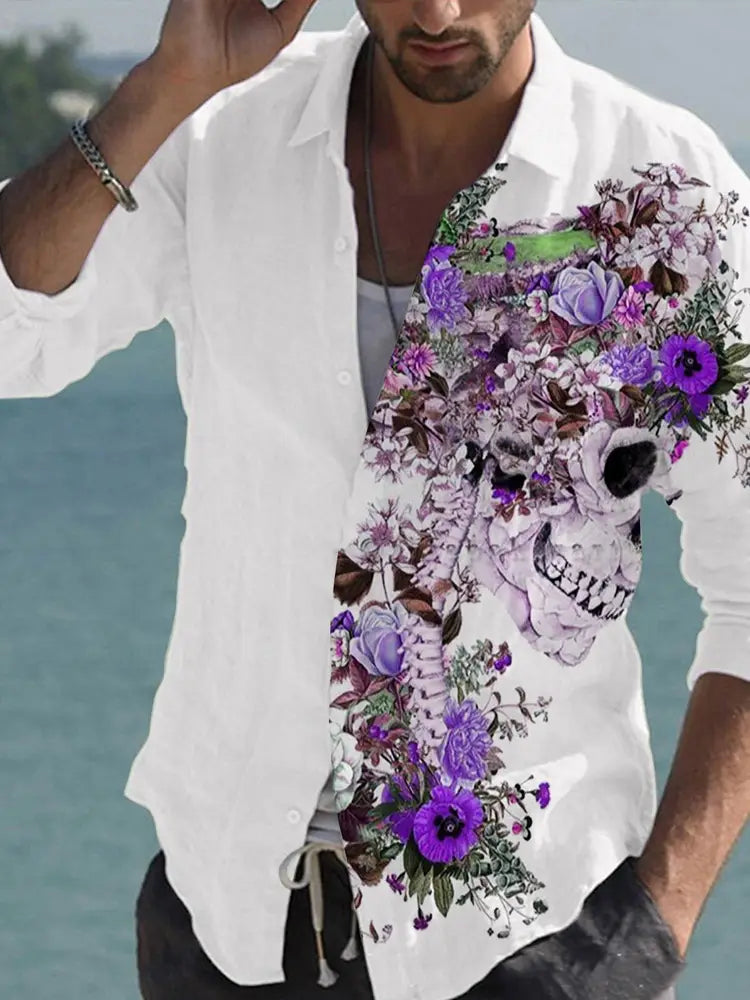 Color Matching Bamboo Linen Printed Men’s Shirt