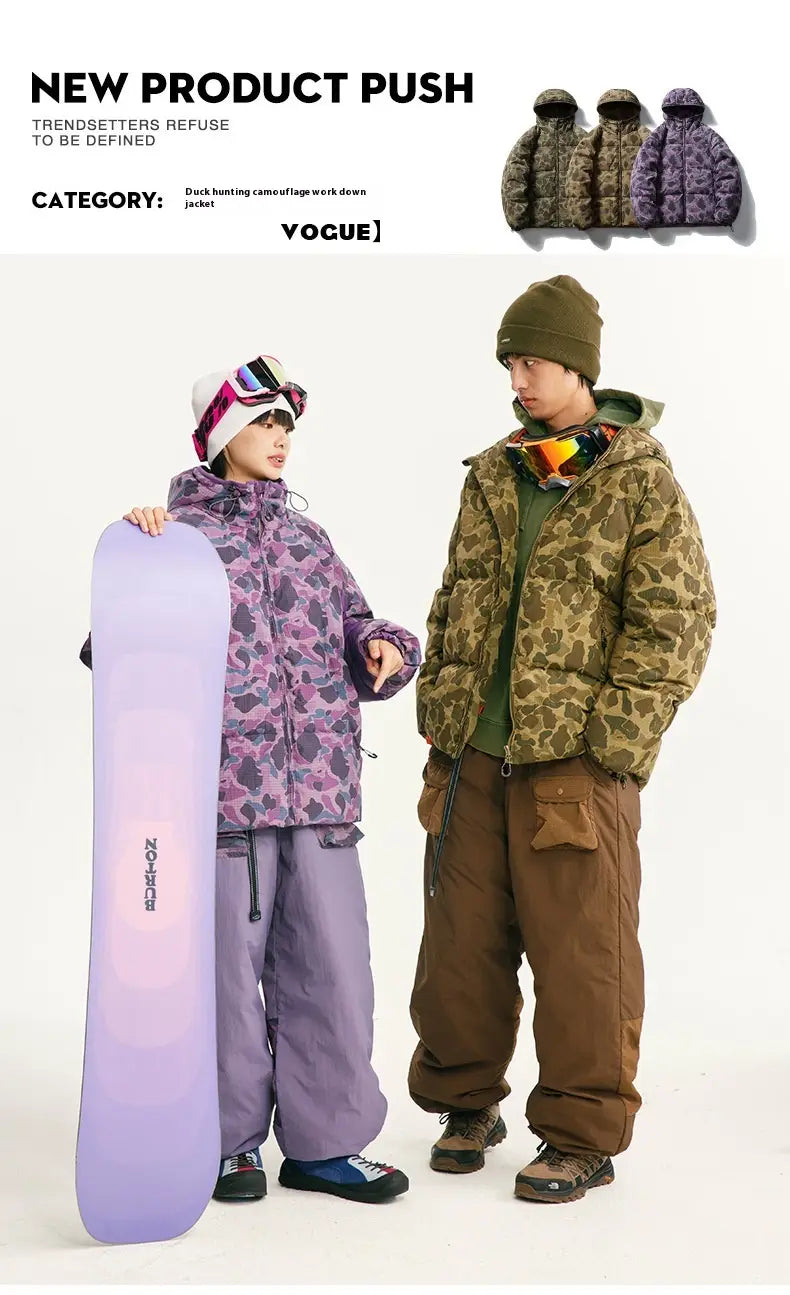 Winter Camouflage White Duck Down Three-proof Warm Coat For Women
