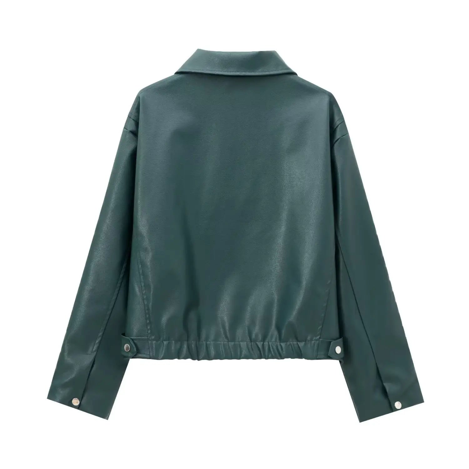 Women’s Lapel Long Sleeve Leather Coat