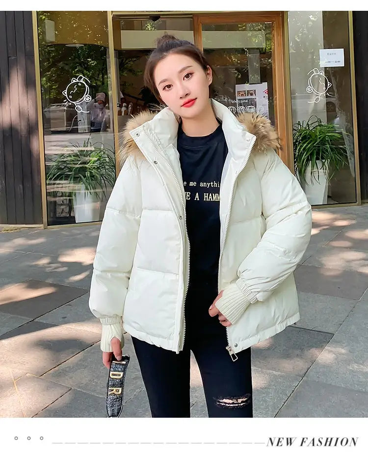 Loose Hooded Gloves Thickened Thermal Quilted Jacket Coat For Women